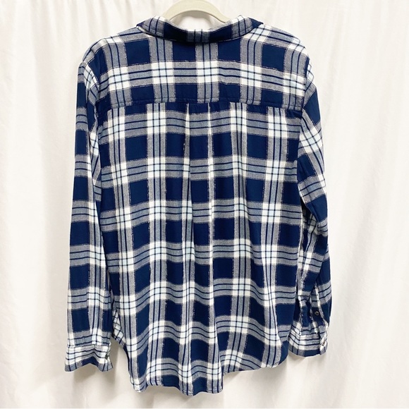 Style & Co Navy & White With Silver Sparkle Plaid Button Down Shirt - Picture 5 of 9